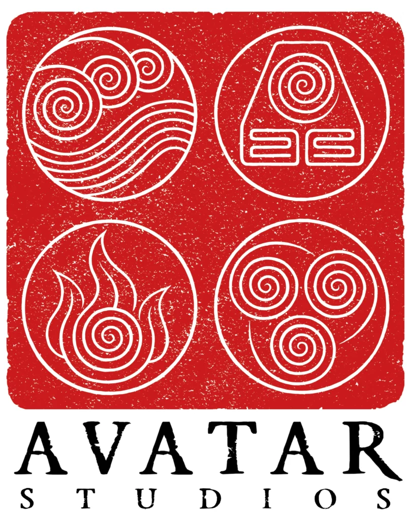 Het logo van Avatar Studios met de symbolen van de vier elementen