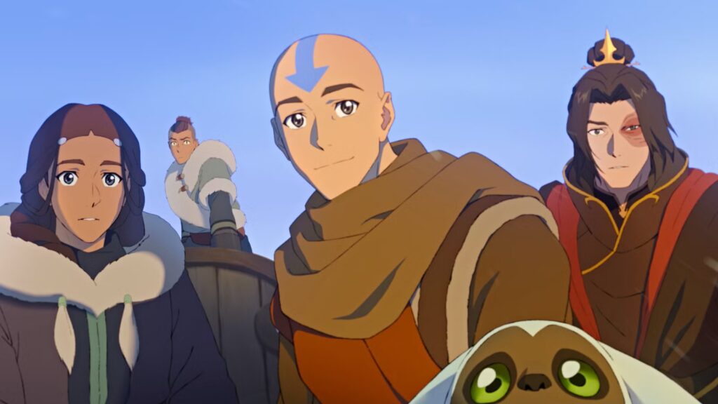 Katara, Sokka, Aang, Zuko en Appa in de film The Legend of Aang: The Last Airbender